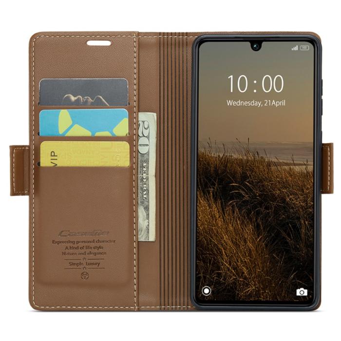 Bild 2, CASEME Xiaomi Redmi 13C 4G Fodral RFID Litchi Läder Brun