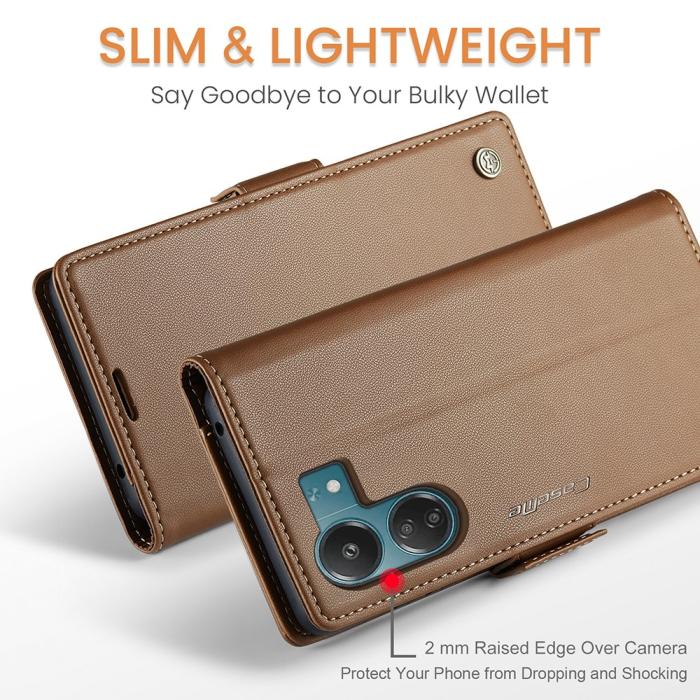 Bild 5, CASEME Xiaomi Redmi 13C 4G Fodral RFID Litchi Läder Brun