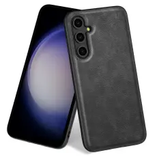 Samsung Galaxy S25 Skal L&auml;der Retro Svart