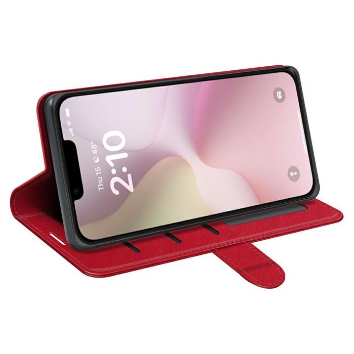 Bild 3, iPhone 17e / 16e Fodral Crazy Horse Läder Röd