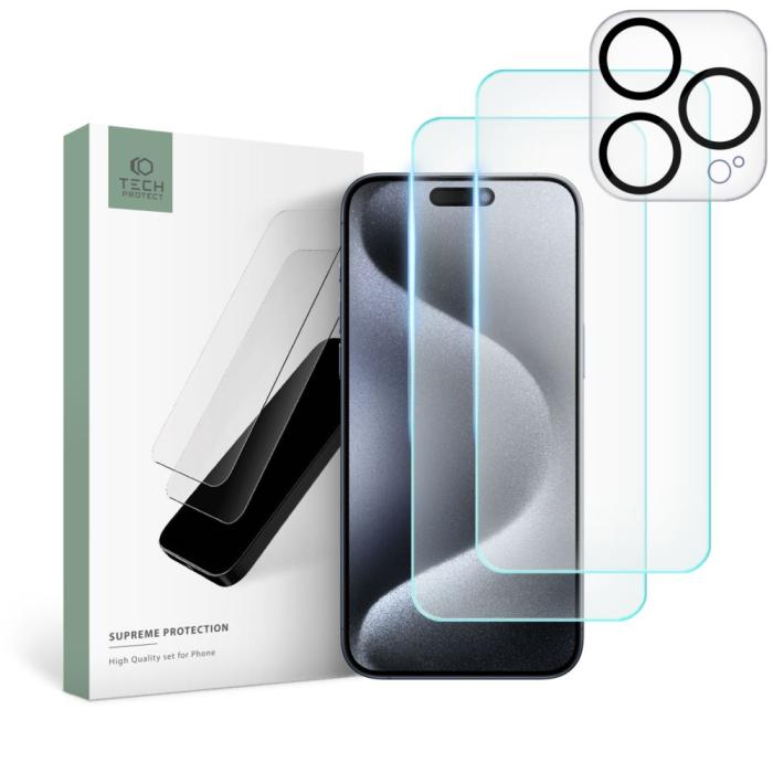 Bild 1, Tech-Protect iPhone 15 Pro Max 3-PACK Skärmskydd/Linsskydd