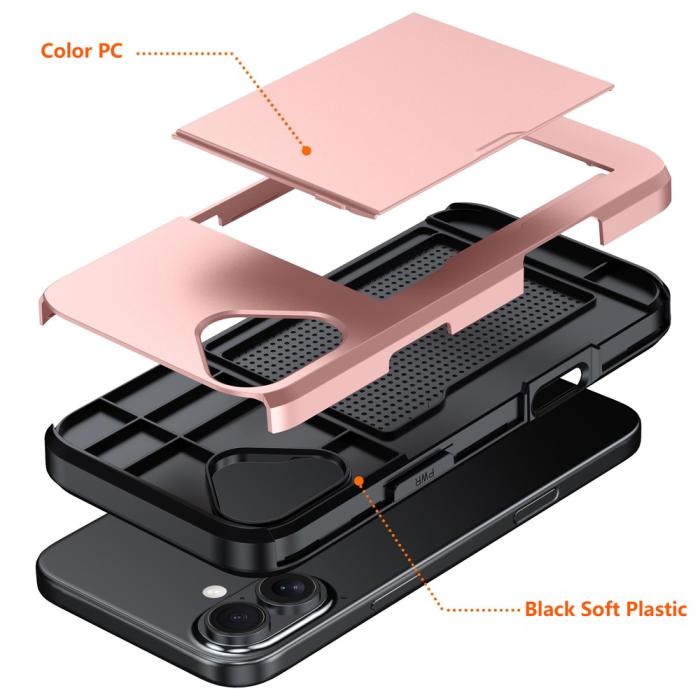 Bild 6, iPhone 17 Skal Hybrid Med Kortfack Roséguld