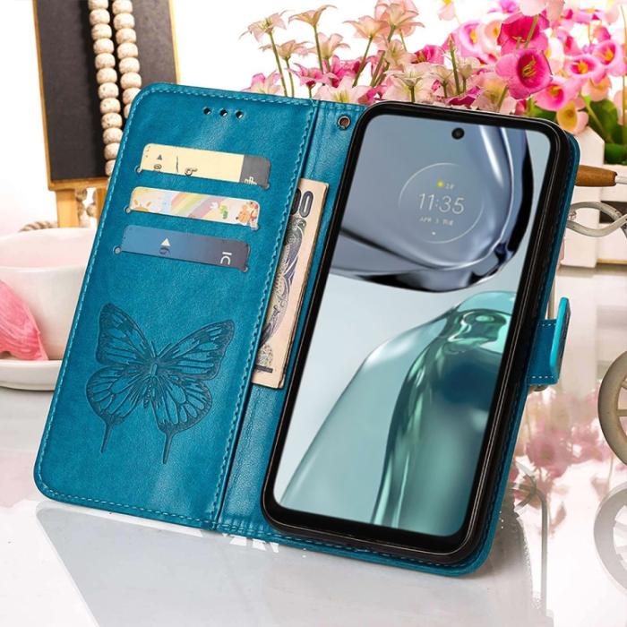 Bild 5, Motorola Moto G62 5G Fodral Med Fjäril Tryck Blå