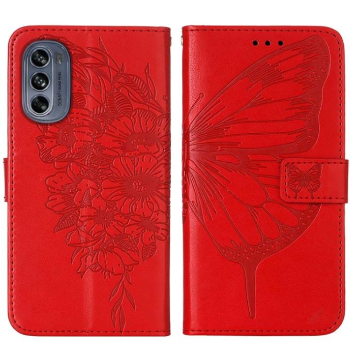 Bild 2, Motorola Moto G62 5G Fodral Med Fjäril Tryck Röd