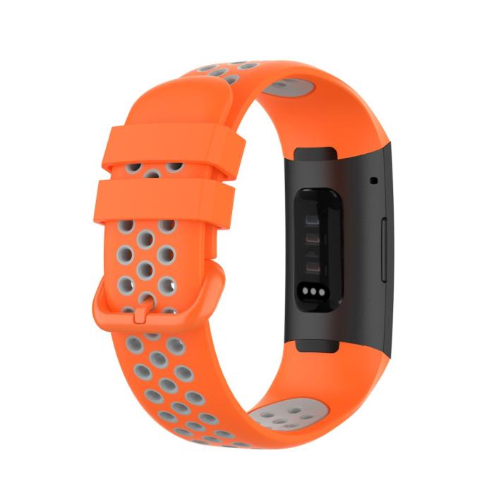 Bild 2, Fitbit Charge 4/3 Silikon Träningsarmband Orange/Grå