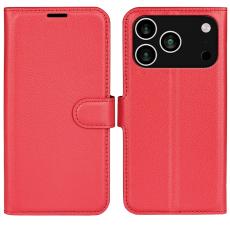 iPhone 17 Pro Fodral Litchi L&auml;der R&ouml;d