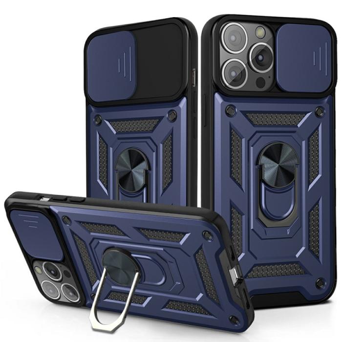 Bild 1, iPhone 13 Mini - CamShield Armor Hybrid Ring Skal - Blå