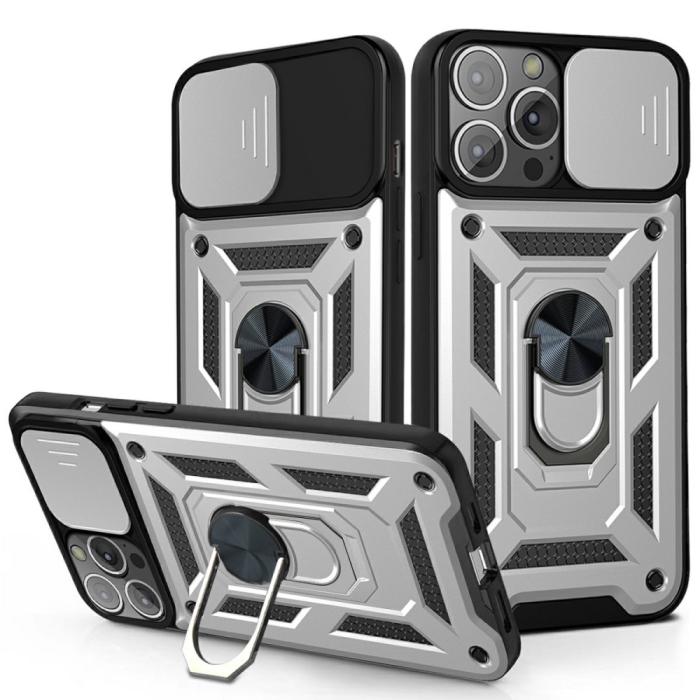 Bild 1, iPhone 13 Mini - CamShield Armor Hybrid Ring Skal - Silver