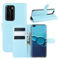 Huawei P40 - Litchi Pl&aring;nboksfodral - Ljus Bl&aring;