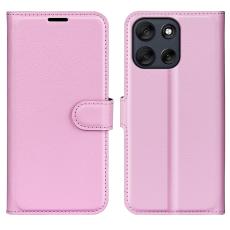 Motorola Moto G56 5G Fodral Litchi L&auml;der Ljus Rosa