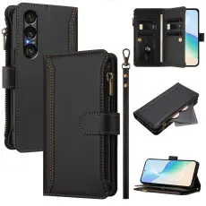 Sony Xperia 1 VII Fodral Multifunktionellt L&auml;der Svart