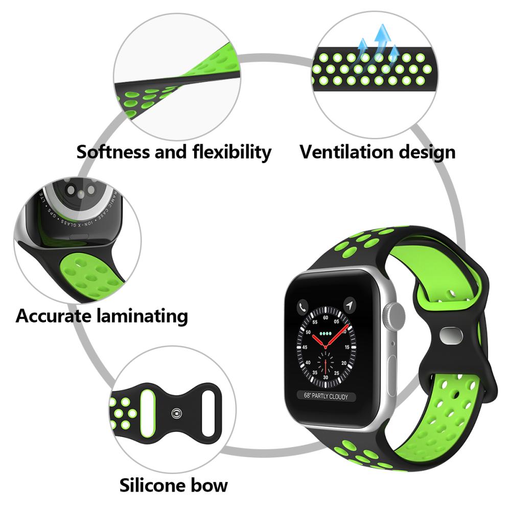 Sportarmband Dual-Color Apple Watch 41/40/38 mm (M/L) Svart/Grön