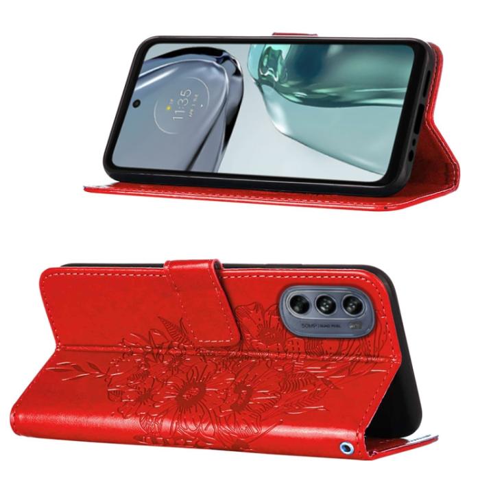 Bild 3, Motorola Moto G62 5G Fodral Med Fjäril Tryck Röd