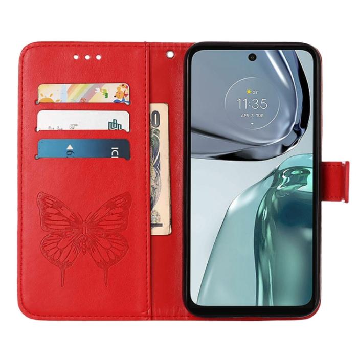 Bild 4, Motorola Moto G62 5G Fodral Med Fjäril Tryck Röd
