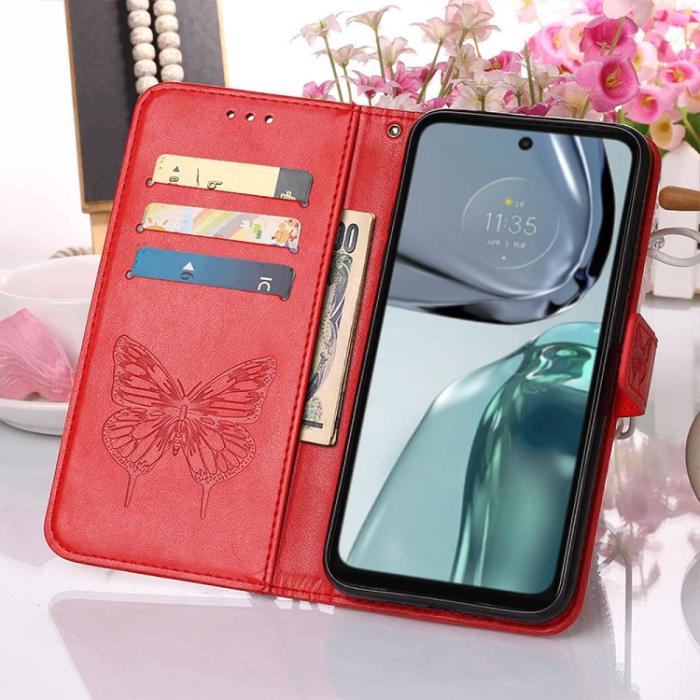 Bild 5, Motorola Moto G62 5G Fodral Med Fjäril Tryck Röd