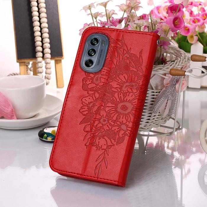 Bild 6, Motorola Moto G62 5G Fodral Med Fjäril Tryck Röd