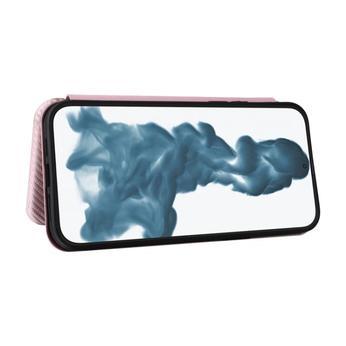 Bild 5, iPhone 14 Pro Max Fodral Flip Kolfiber Textur Roséguld