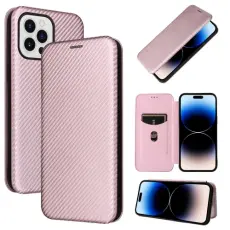 iPhone 14 Pro Max Fodral Flip Kolfiber Textur Ros&eacute;guld