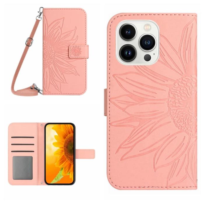 Bild 1, iPhone 15 Pro Fodral Solros Tryck Rosa
