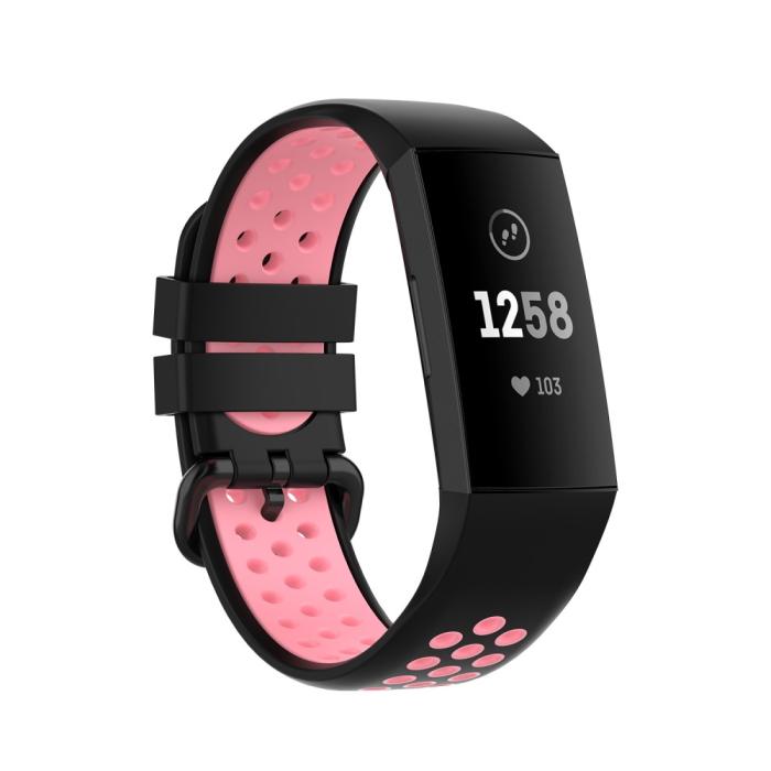 Bild 1, Fitbit Charge 4/3 Silikon Träningsarmband Svart/Ljus Rosa