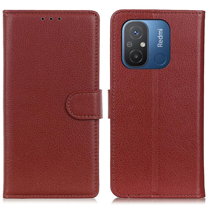 Bild 1, Xiaomi Redmi 12C 4G Fodral Läder Litchi Textur Brun