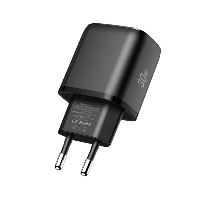 Bild 3, Tech-Protect 30W Väggladdare PD QC3.0 USB-C / USB-A Svart