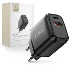 Tech-Protect 30W V&auml;ggladdare PD QC3.0 USB-C / USB-A Svart