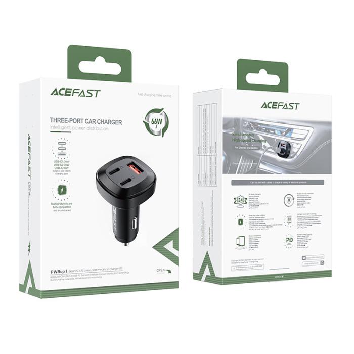 Bild 6, Acefast 66W PD PPS QC Billaddare 2x USB-C / USB-A Svart