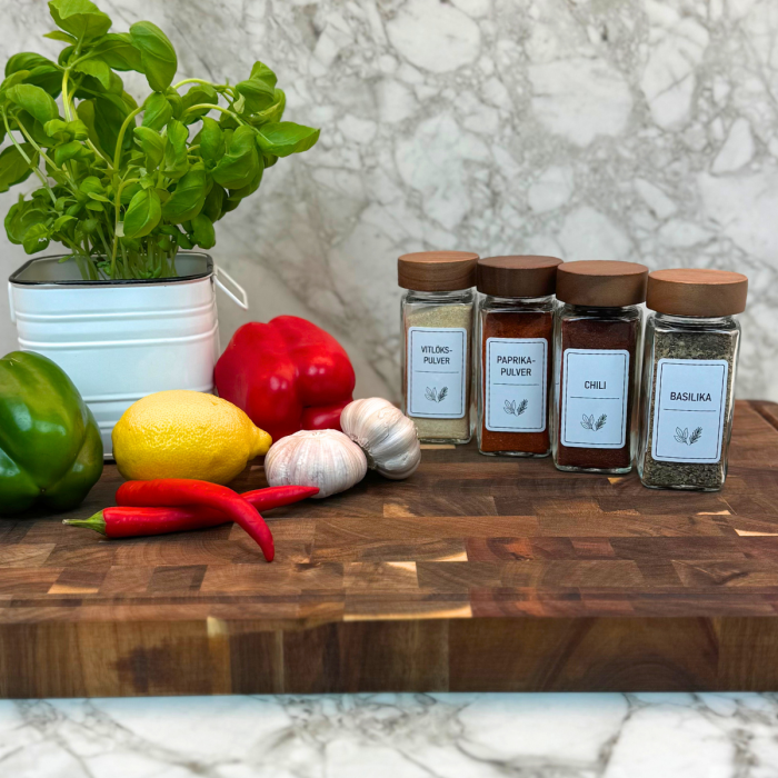 Bild 3, Kryddburkar i glas 12-pack med Akaciaträlock – Svenska etiketter