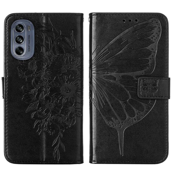 Bild 2, Motorola Moto G62 5G Fodral Med Fjäril Tryck Svart