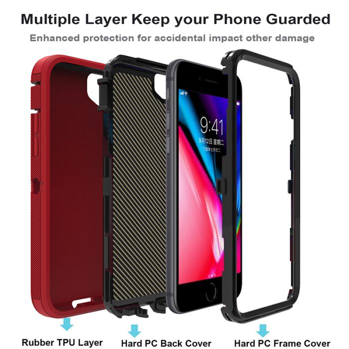 Bild 6, iPhone 7/8/SE (2020/2022) - Shockproof Hybrid Armor Skal - Röd
