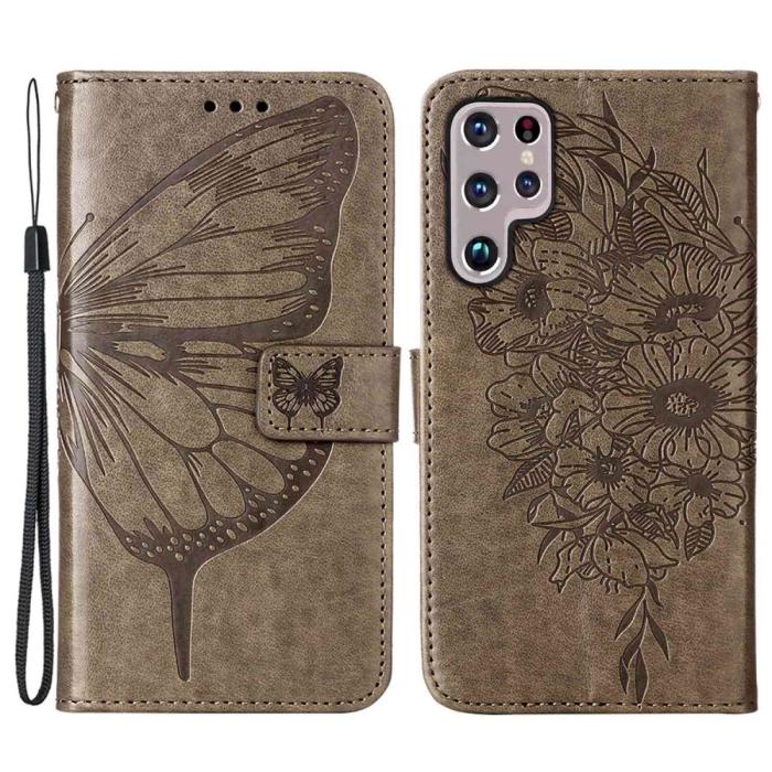 Bild 1, Samsung Galaxy S23 Ultra Fodral Fjäril Tryck Grå