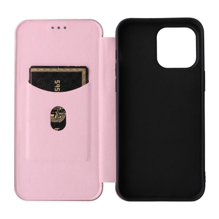 Bild 6, iPhone 14 Pro Max Fodral Flip Kolfiber Textur Roséguld