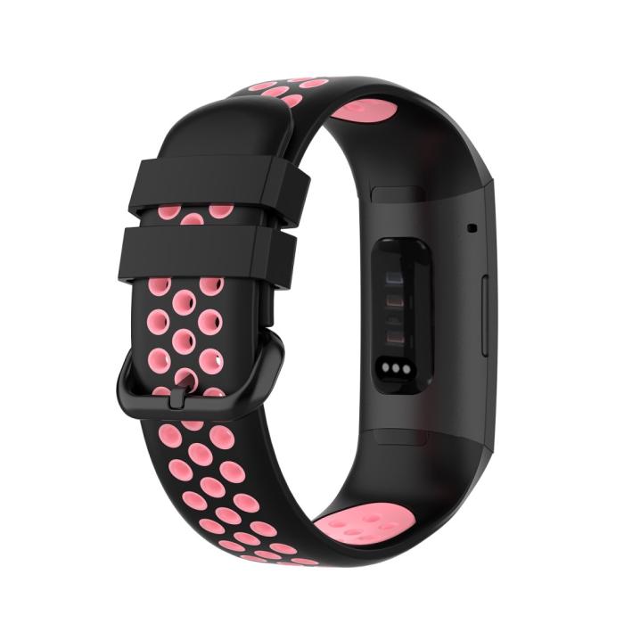 Bild 2, Fitbit Charge 4/3 Silikon Träningsarmband Svart/Ljus Rosa