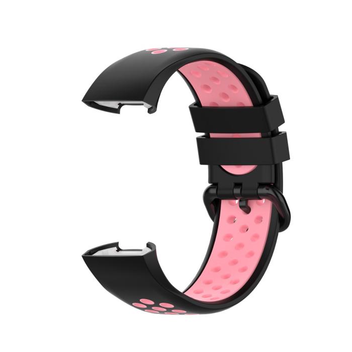 Bild 3, Fitbit Charge 4/3 Silikon Träningsarmband Svart/Ljus Rosa
