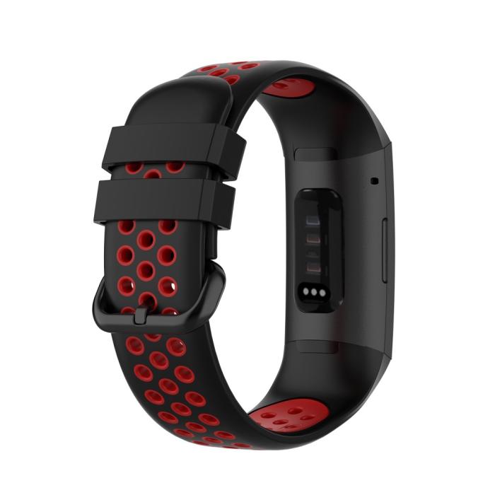 Bild 2, Fitbit Charge 4/3 Silikon Träningsarmband Svart/Röd