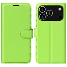 iPhone 17 Pro Fodral Litchi L&auml;der Gr&ouml;n