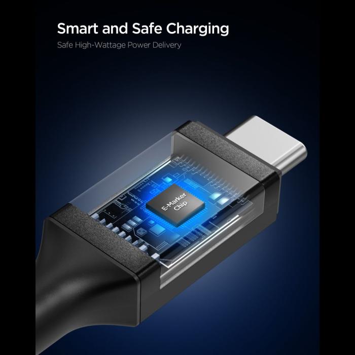 Bild 4, Spigen 1m 100W USB-C - USB-C Kabel Essential Svart