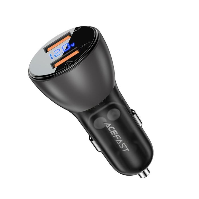 Bild 1, Acefast 45W Snabbladdare Billaddare 2x USB-A Svart