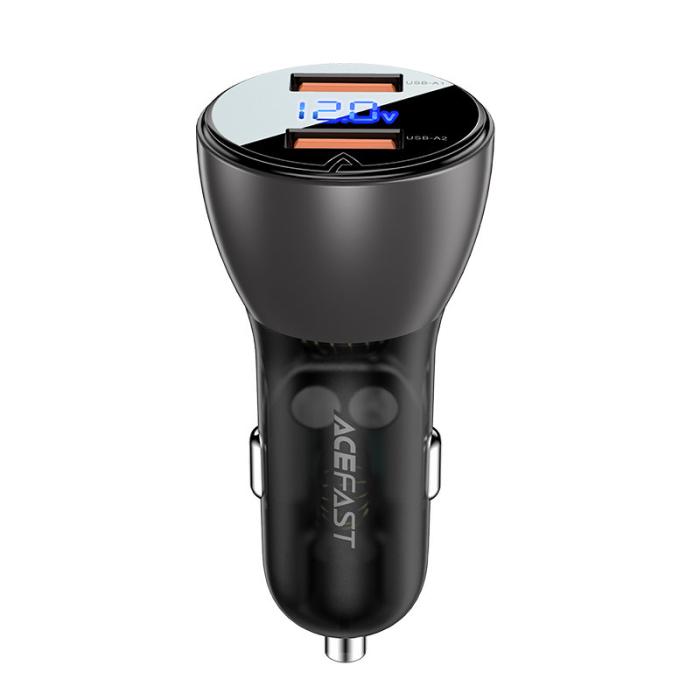 Bild 3, Acefast 45W Snabbladdare Billaddare 2x USB-A Svart