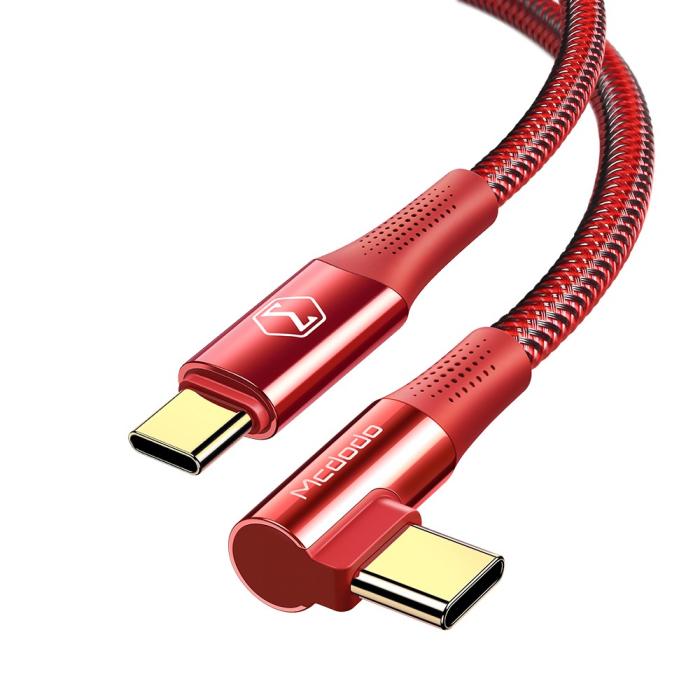 Bild 2, Mcdodo 1.2m 100W USB-C/USB-C Elbow Laddkabel Röd