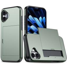 iPhone 17 Skal Hybrid Med Kortfack Milit&auml;r Gr&ouml;n