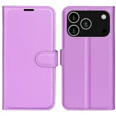 iPhone 17 Pro Fodral Litchi L&auml;der Lila