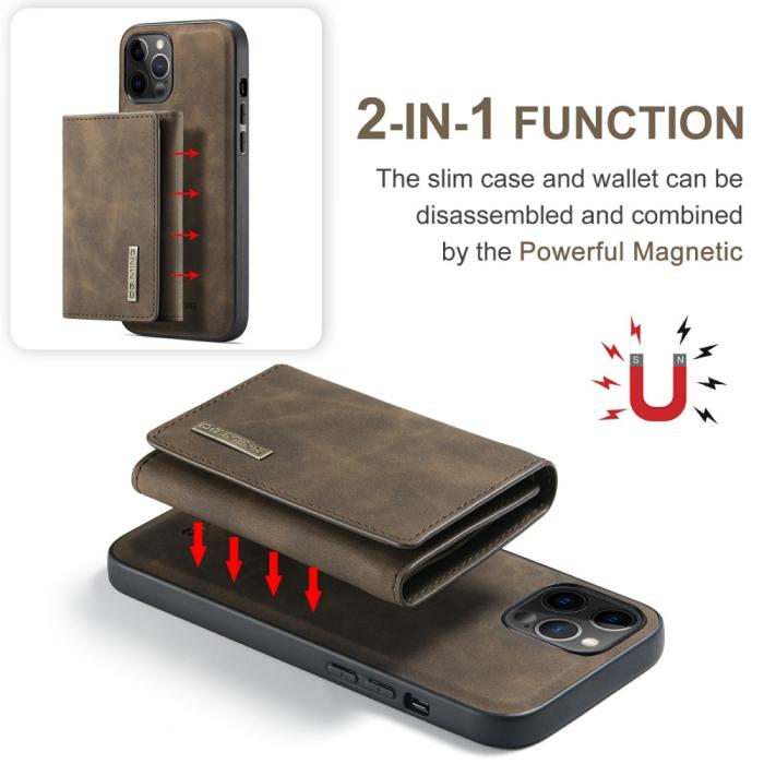 Bild 4, iPhone 13 Mini - DG.MING 2in1 Skal Magnetisk Avtagbart Kortfack - Brun
