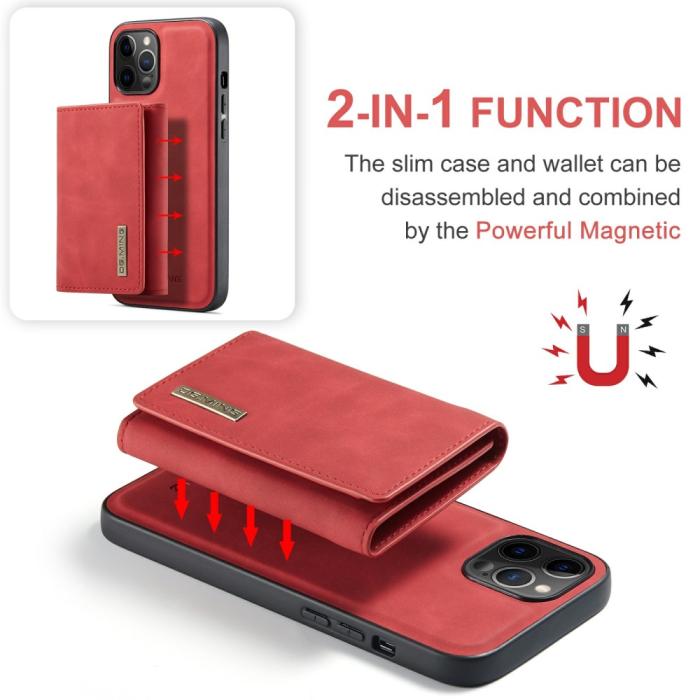 Bild 4, iPhone 13 Mini - DG.MING 2in1 Skal Magnetisk Avtagbart Kortfack - Röd