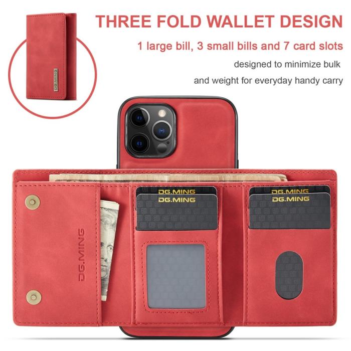 Bild 5, iPhone 13 Mini - DG.MING 2in1 Skal Magnetisk Avtagbart Kortfack - Röd