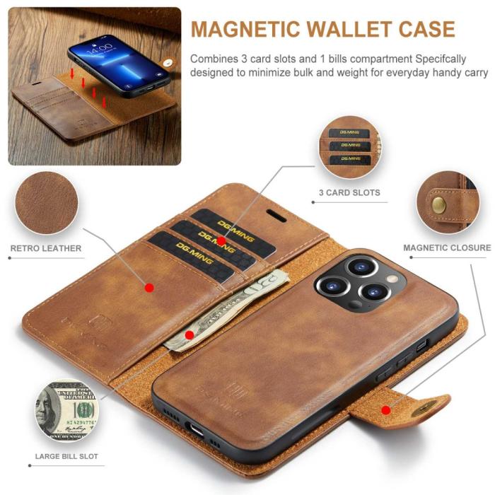 Bild 5, DG.MING iPhone 14 Pro Max 2in1 Magnet Fodral / Skal Brun