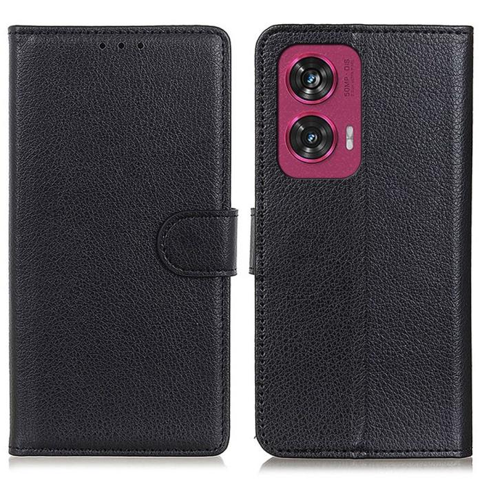 Bild 1, Motorola Edge 50 Fusion 5G Litchi Läder Fodral Svart