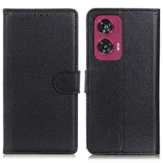 Motorola Edge 50 Fusion 5G Litchi L&auml;der Fodral Svart