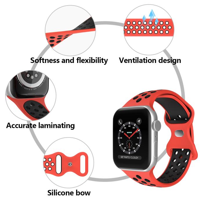 Bild 5, Sportarmband Dual-Color Apple Watch 41/40/38 mm (M/L) Röd/Svart